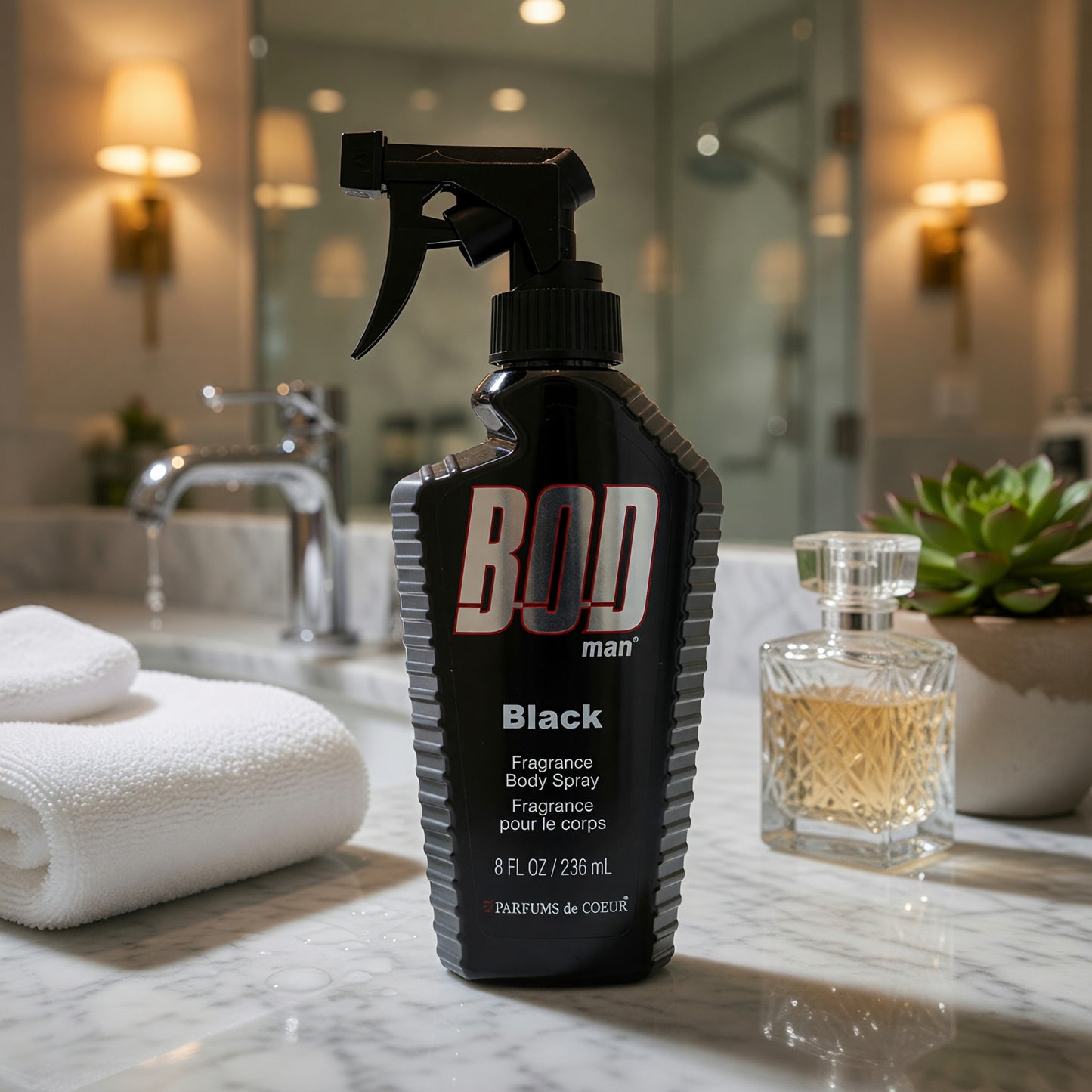 Bod Man Black by Parfums De Coeur, 8 oz Frgrance Body Spray for Men