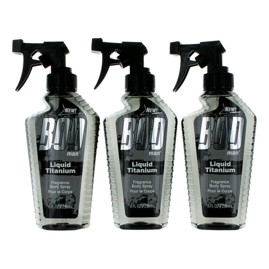 Bod Man Liquid Titanium by Parfums De Coeur, 3 Pack 8oz Fragrance Body Spray men