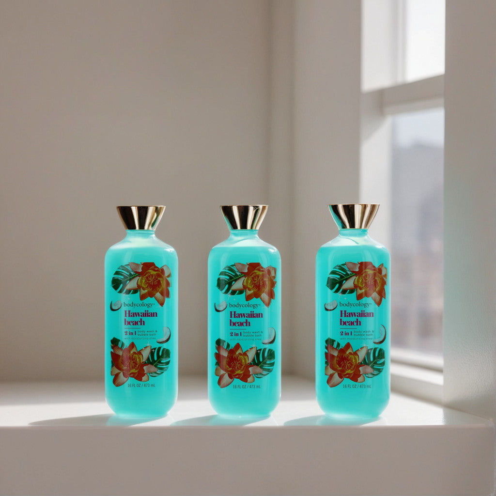 Hawaiian Beach by Bodycology, 3 Pack 16oz 2 in 1 Body Wash & Bubble Bath women