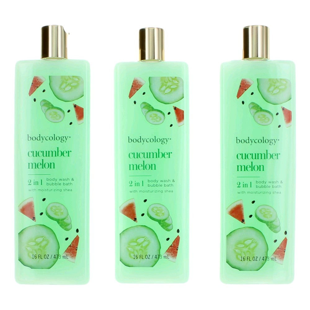 Cucumber Melon by Bodycology, 3 Pack 16oz 2 in 1 Body Wash & Bubble Bath women