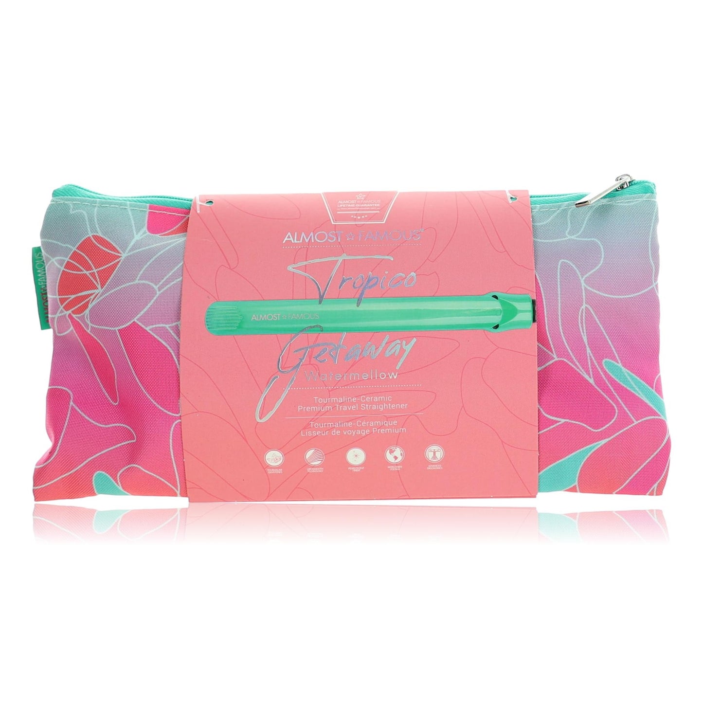 Tropico Getaway, Tourmaline-Cermaic Flat Iron With Travel Bag - Watermellow