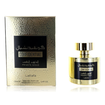 Confidential Private Gold by Lattafa, 3.4 oz EDP Spray for Unisex