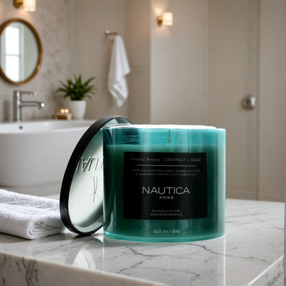 Nautica 14.5oz Soy Wax Blend 3 Wick Candle - Coastal Breeze Coconut & Aqua