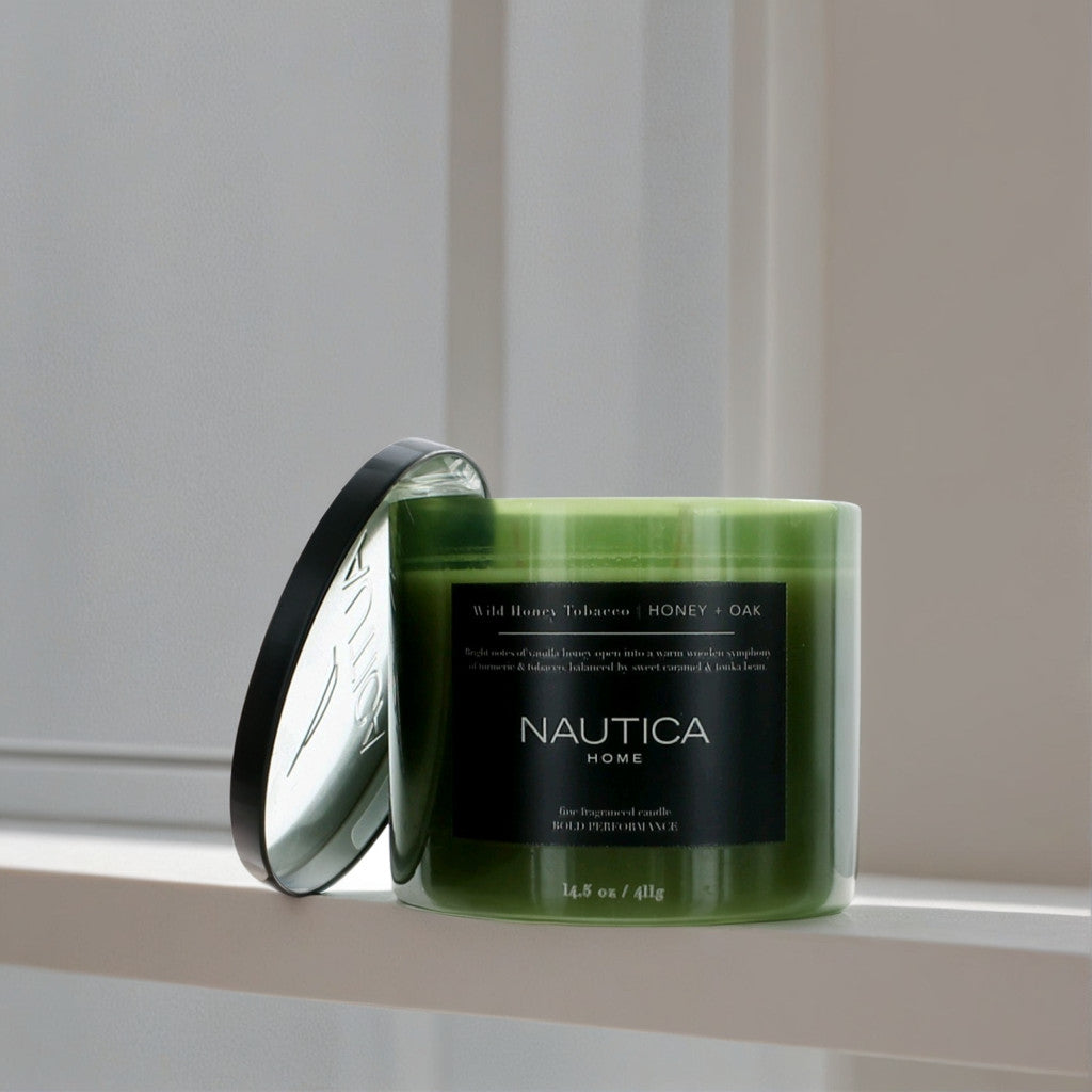 Nautica 14.5oz Soy Wax Blend 3 Wick Candle - Wild Honey Tobacco Honey & Oak