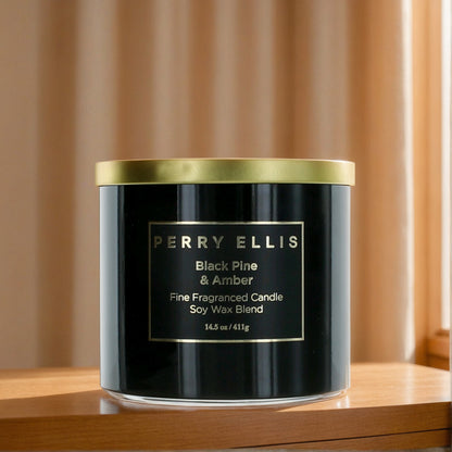 Perry Ellis 14.5 oz Soy Wax Blend 3 Wick Candle - Black Pine & Amber