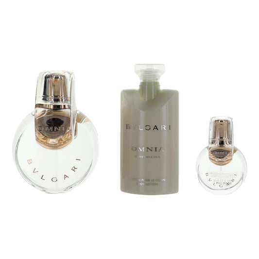 Omnia Crystalline by Bvlgari, 3 Piece Gift Set for Women with 3.4 oz