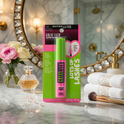Great Lash Lots of Lashes by Maybelline, 0.43 oz Washable Mascara - 141 Very Black