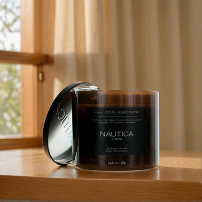 Nautica 14.5oz Soy Wax Blend 3 Wick Candle - Orion Cedar & Black Pepper
