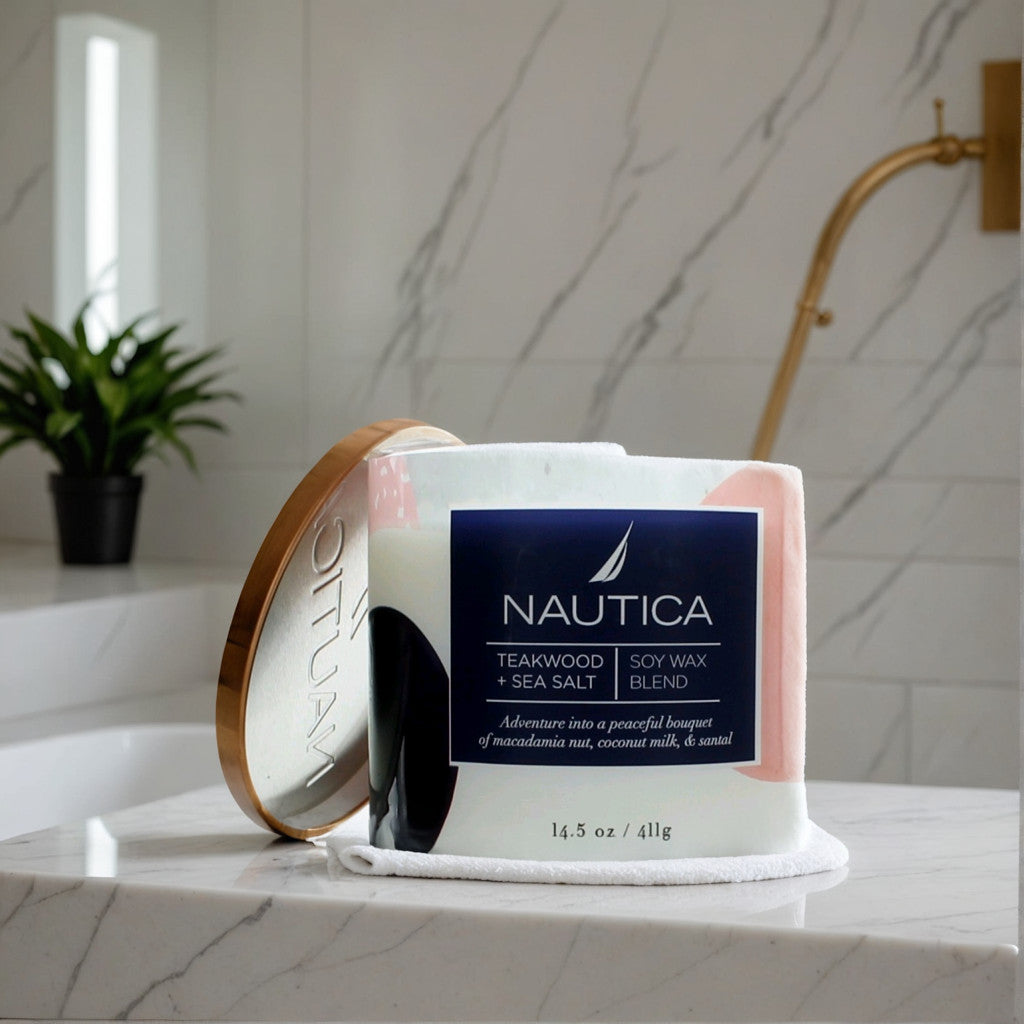 Nautica 14.5 oz Soy Wax Blend 3 Wick Candle - Teakwood & Sea Salt