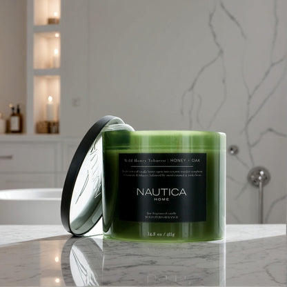 Nautica 14.5oz Soy Wax Blend 3 Wick Candle - Wild Honey Tobacco Honey & Oak