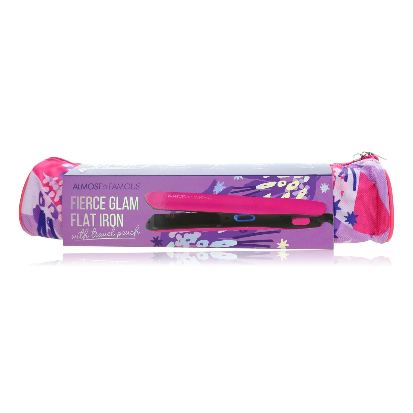 Fierce Glam by Almost Famous, Flat Iron With Travel Pouch - Pink 