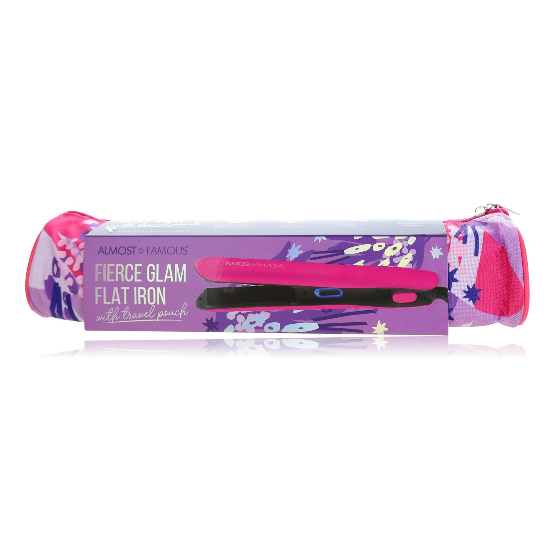 Fierce Glam by Almost Famous, Flat Iron With Travel Pouch - Pink 