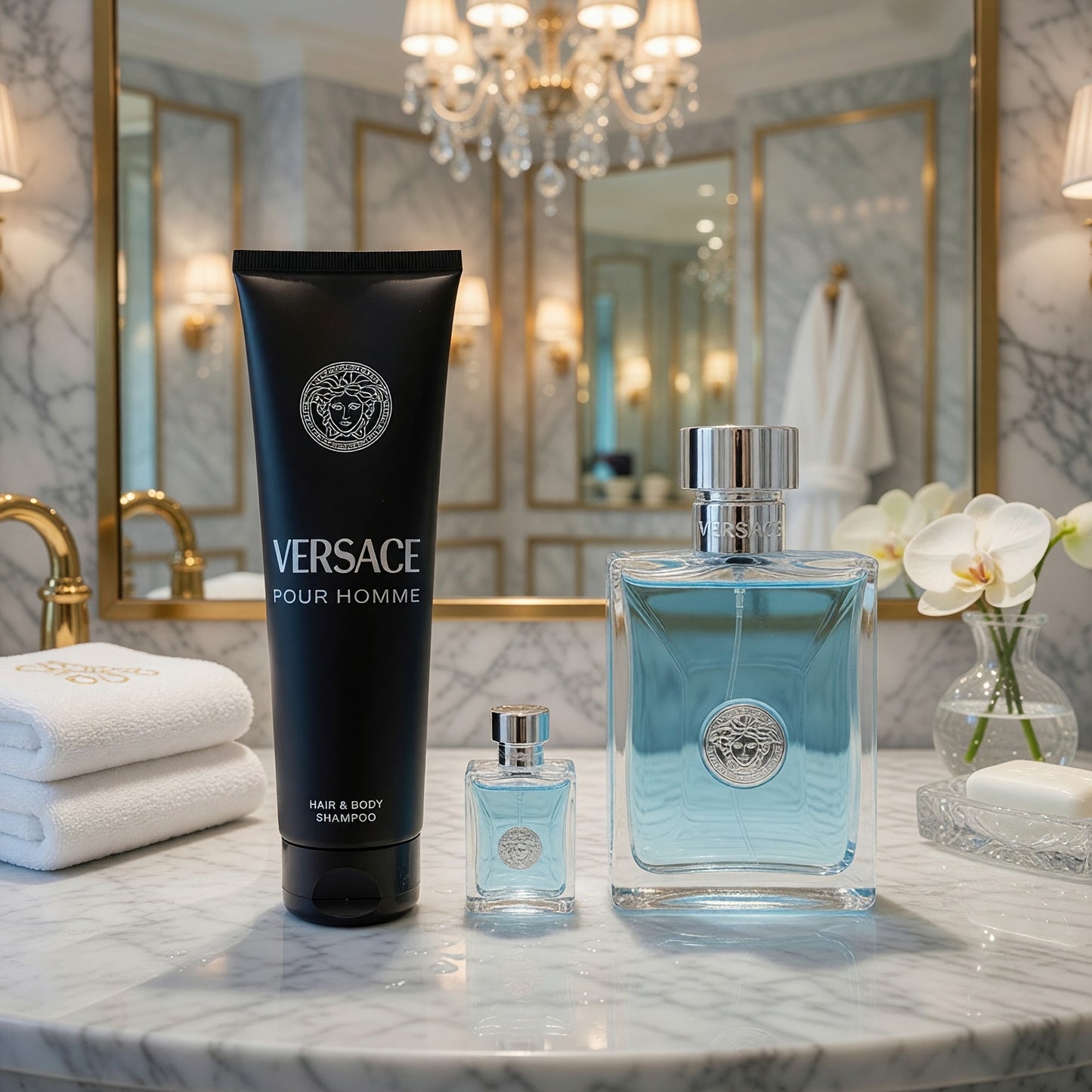 Versace Pour Homme by Versace, 3 Piece Set with 3.4 oz for Men
