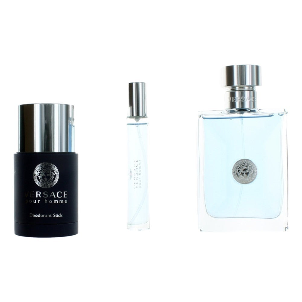 Versace Pour Homme by Versace, 3 Piece Gift Set men with Deodorant Stick