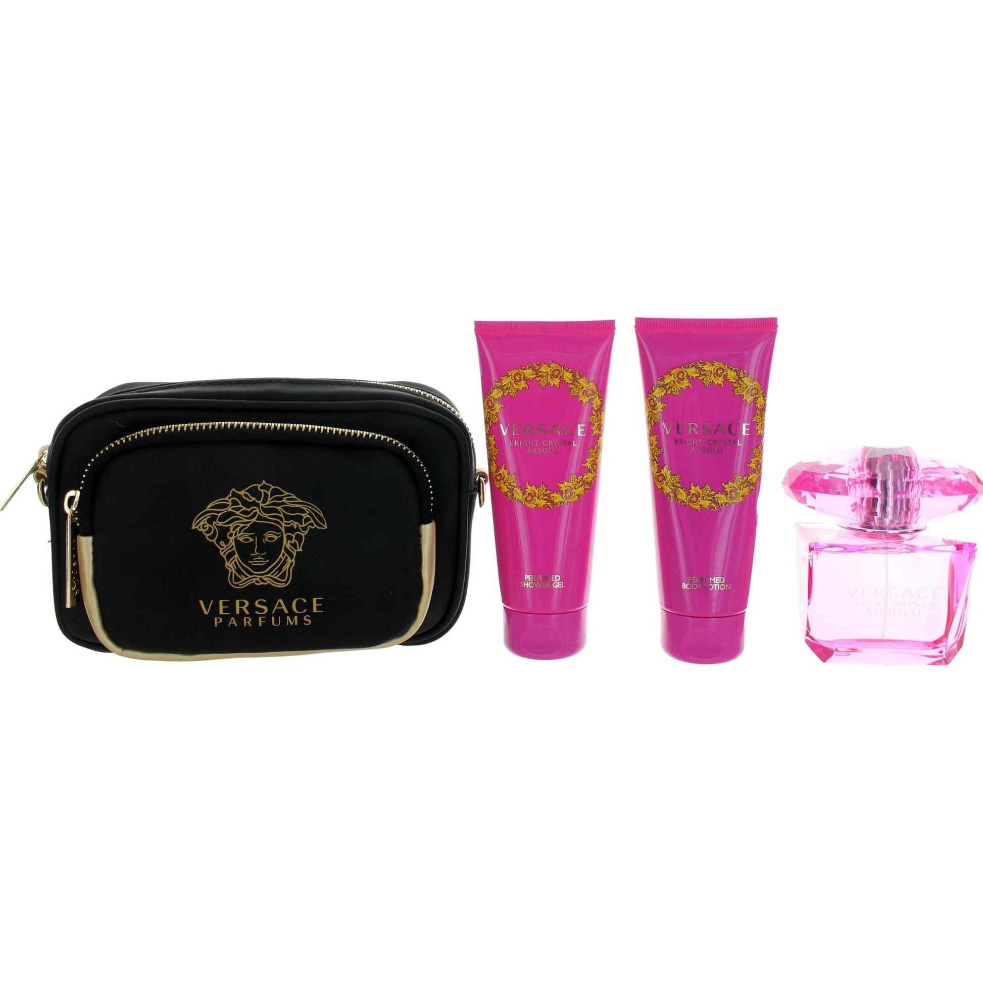 Versace Bright Crystal Absolu by Versace, 4 Piece Gift Set women with Purse