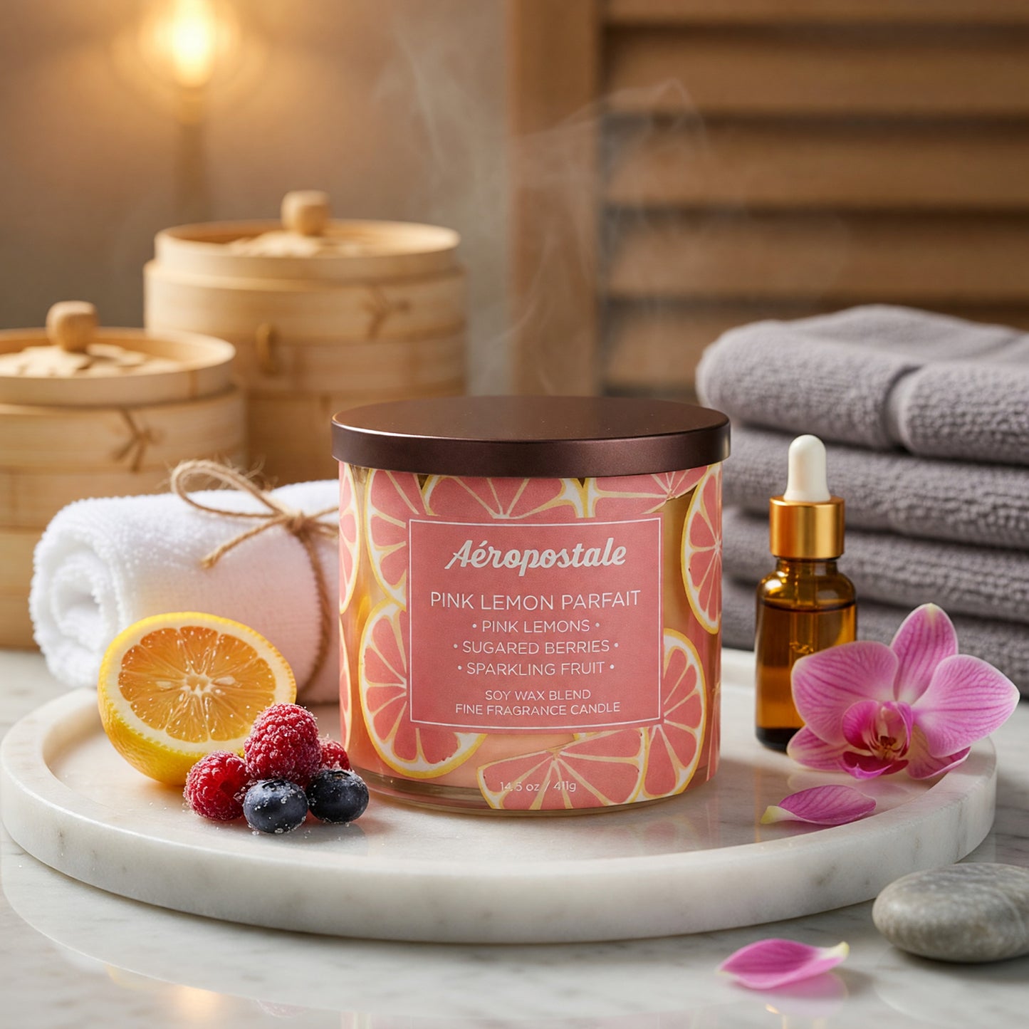 Aeropostale 14.5 oz Soy Wax Blend 3 Wick Candle - Pink Lemon Parfait