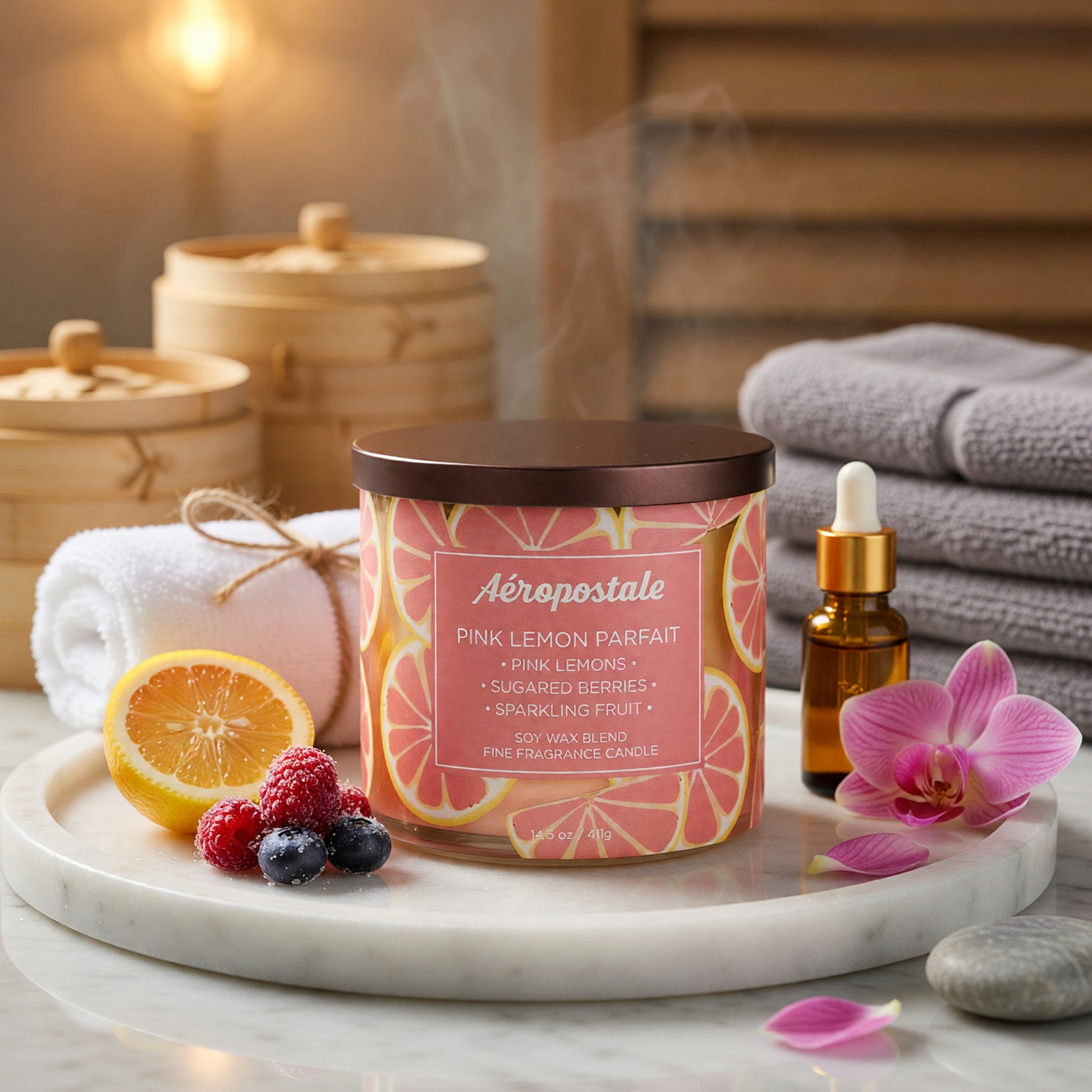 Aeropostale 14.5 oz Soy Wax Blend 3 Wick Candle - Pink Lemon Parfait