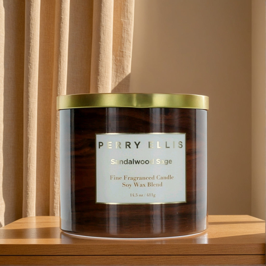 Perry Ellis 14.5 oz Soy Wax Blend 3 Wick Candle - Sandalwood Sage 0.