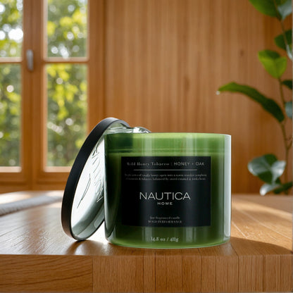 Nautica 14.5oz Soy Wax Blend 3 Wick Candle - Wild Honey Tobacco Honey & Oak
