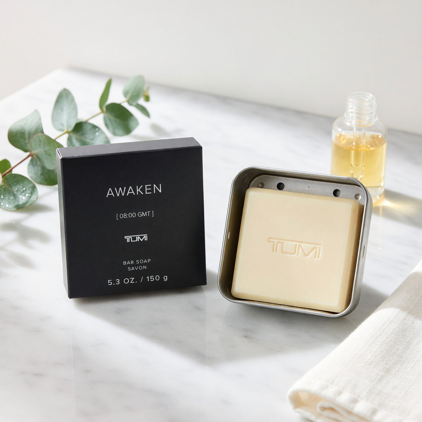 Awaken [08:00 GMT] by Tumi, 5.3oz Bar Soap men with Aluminum Case.