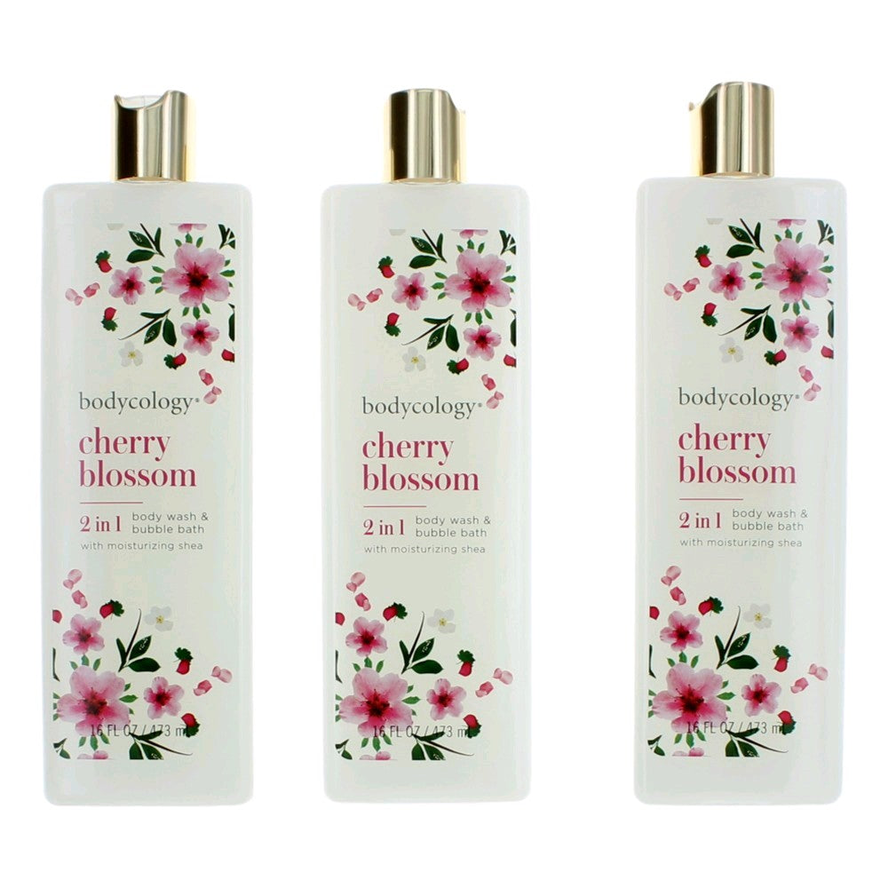 Cherry Blossom by Bodycology, 3 Pack 16oz 2 in 1 Body Wash & Bubble Bath women