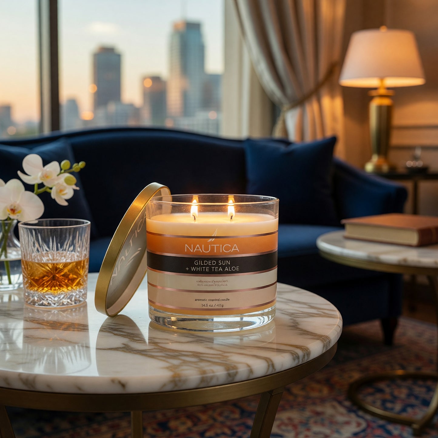 Nautica 14.5oz Soy Wax Blend 3 Wick Candle - Gilded Sun & White Tea Aloe