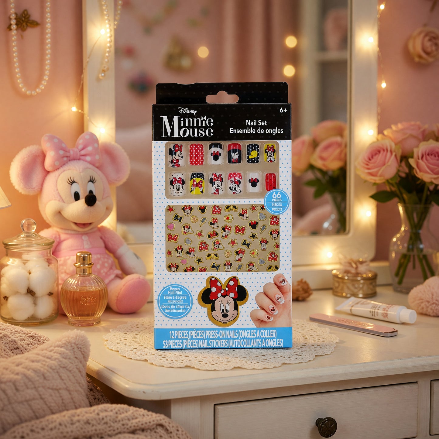 Minnie Mouse Nail Art Set by Disney, 66 Piece Set for Kids