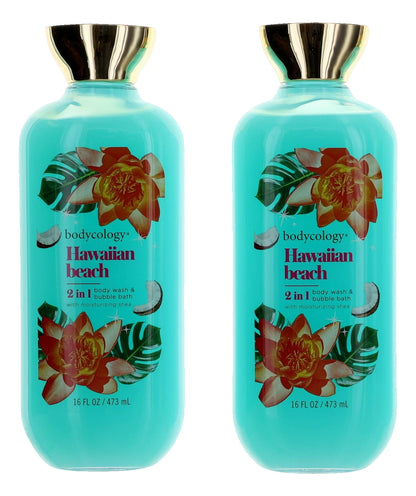Hawaiian Beach by Bodycology, 3 Pack 16oz 2 in 1 Body Wash & Bubble Bath women