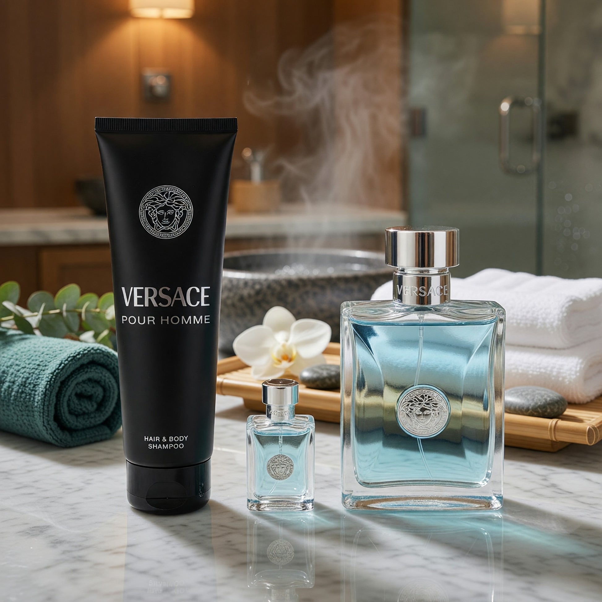 Versace Pour Homme by Versace, 3 Piece Set with 3.4 oz for Men