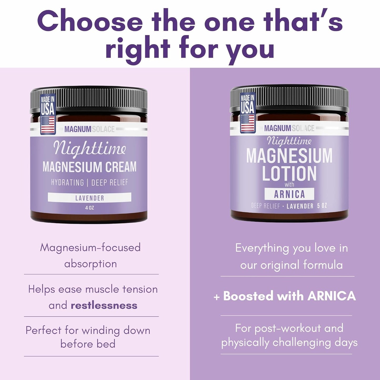 Nighttime Magnesium Lotion with Arnica by Magnum Solace, 5oz Lotion - Lavender