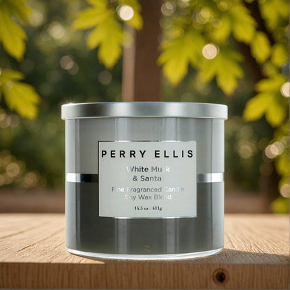 Perry Ellis 14.5 oz Soy Wax Blend 3 Wick Candle - White Musk & Santal