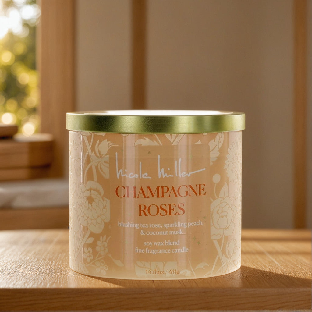 Nicole Miller 14.5 oz Soy Wax Blend 3 Wick Candle - Champagne Roses