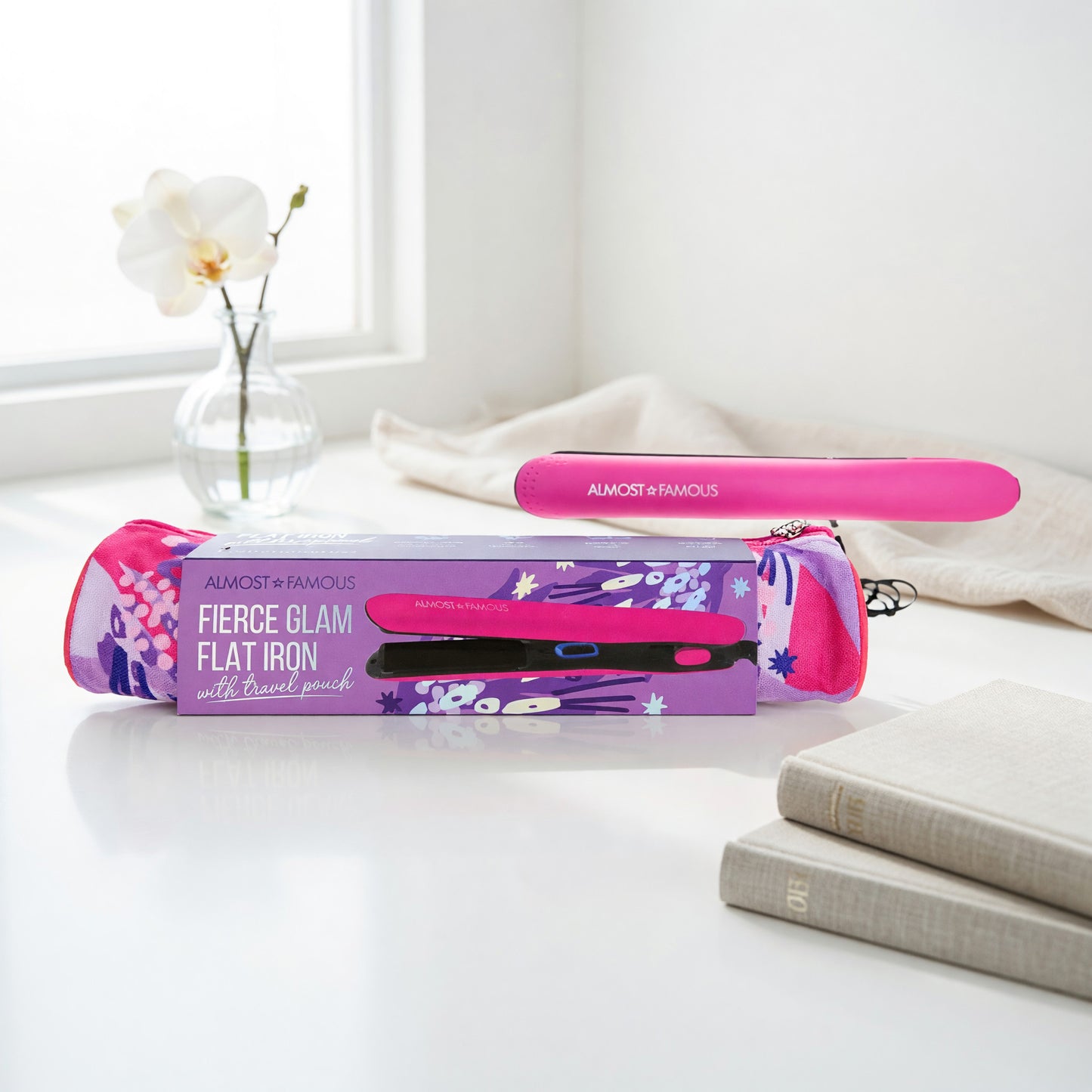 Fierce Glam by Almost Famous, Flat Iron With Travel Pouch - Pink 