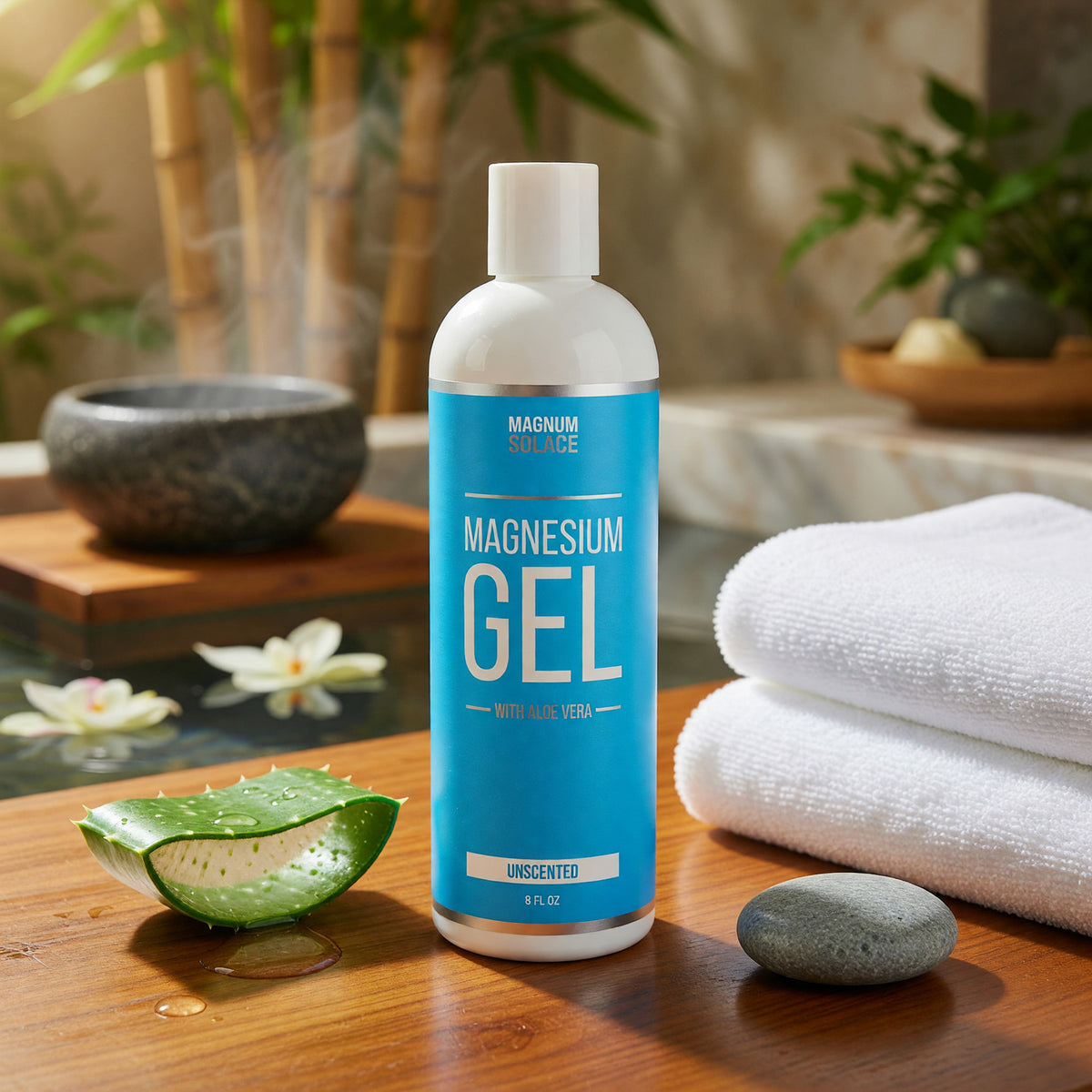 Magnesium Gel with Aloe Vera by Magnum Solace, 8 oz Gel - Unscented 