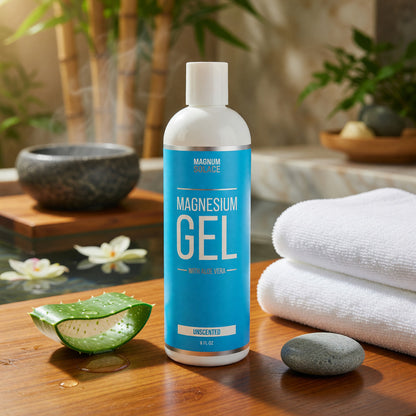 Magnesium Gel with Aloe Vera by Magnum Solace, 8 oz Gel - Unscented 
