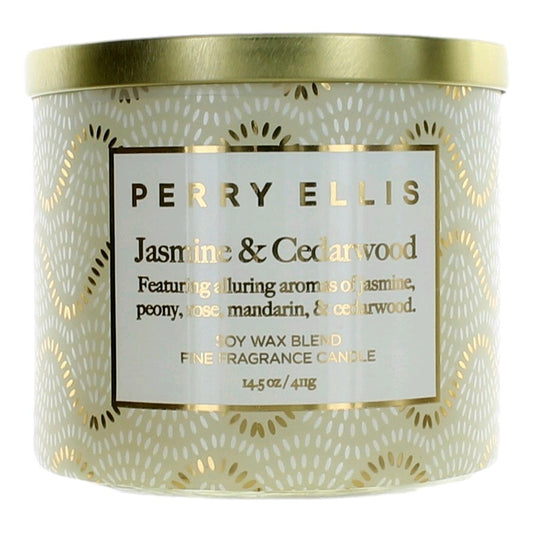 Perry Ellis 14.5 oz Soy Wax Blend 3 Wick Candle - Jasmine & Cedarwood