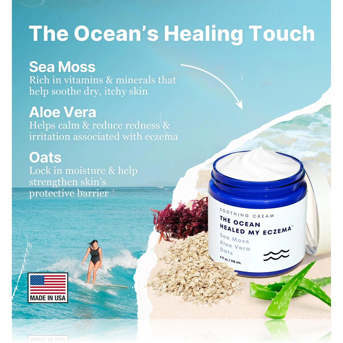 The Ocean Healed My Eczema by HBTO, 4 oz Soothing Cream 