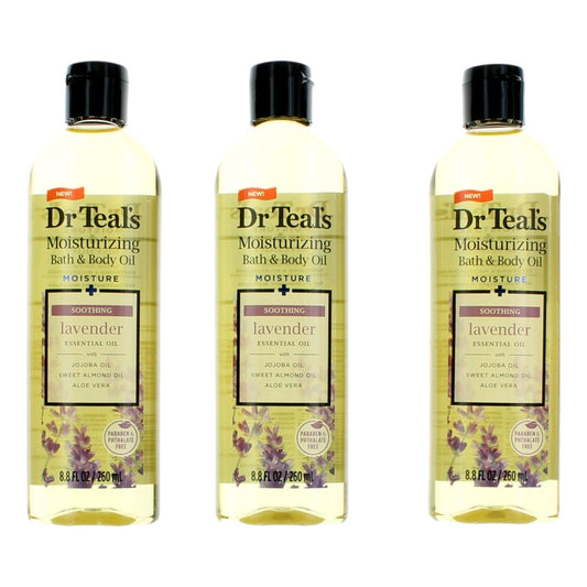 Soothing Lavender Essential Oil, 3 Pack 8.8oz Moisturizing Bath & Body Oil