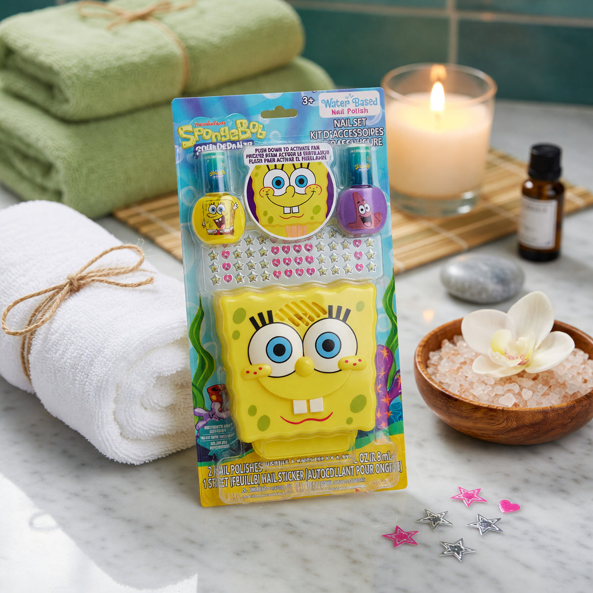 Spongebob Squarepants Nail Set with Nail Dryer, 14 Piece Set for Kids