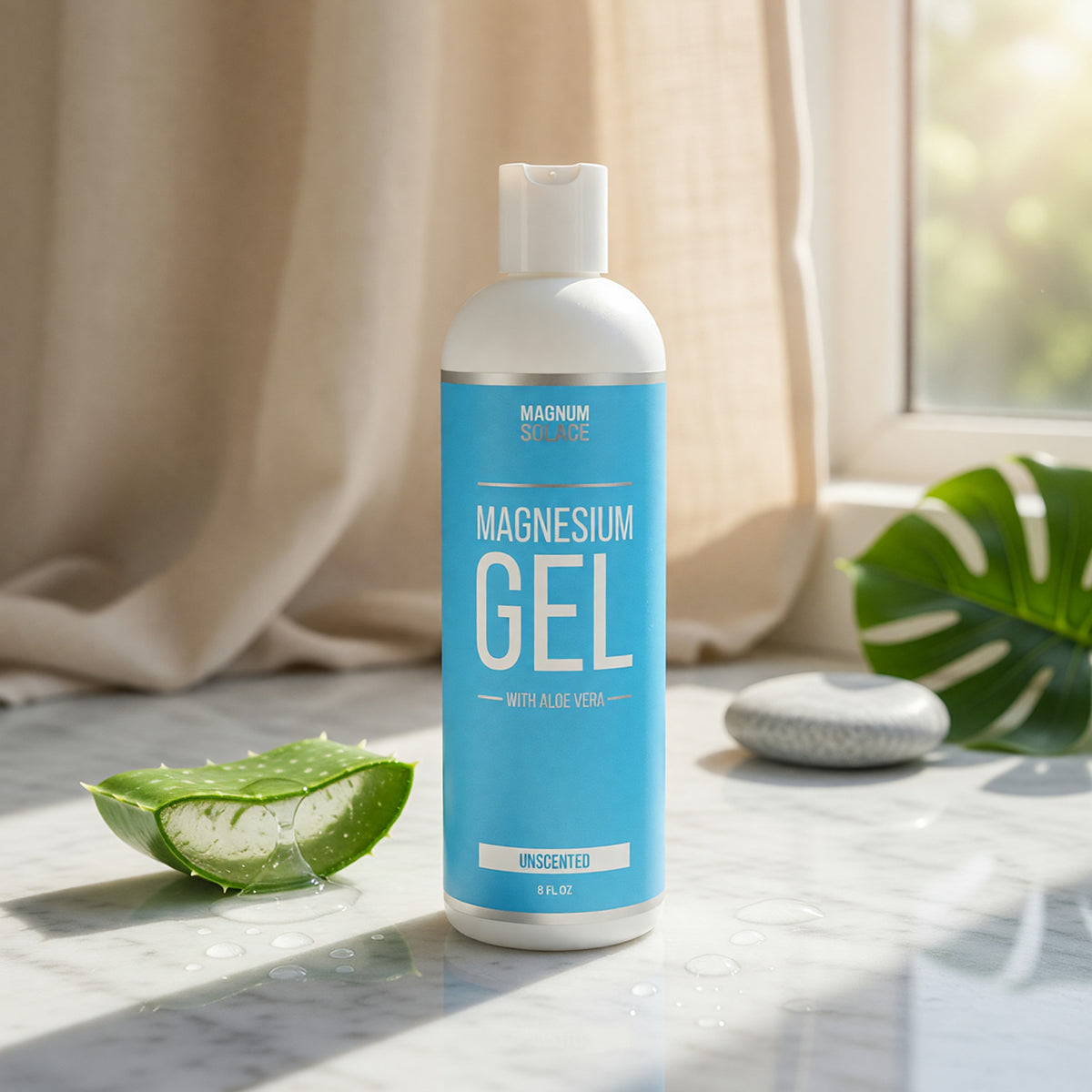 Magnesium Gel with Aloe Vera by Magnum Solace, 8 oz Gel - Unscented 