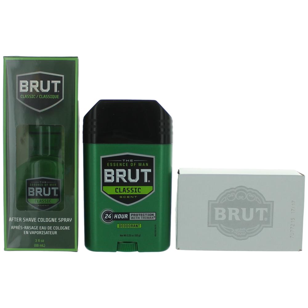 Brut Classic by Brut, 3 Piece Gift Set for Men