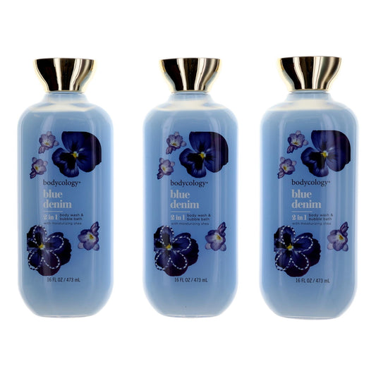 Blue Denim by Bodycology, 3 Pack 16oz 2 in 1 Body Wash & Bubble Bath women