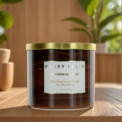 Perry Ellis 14.5 oz Soy Wax Blend 3 Wick Candle - Sandalwood Sage 0.