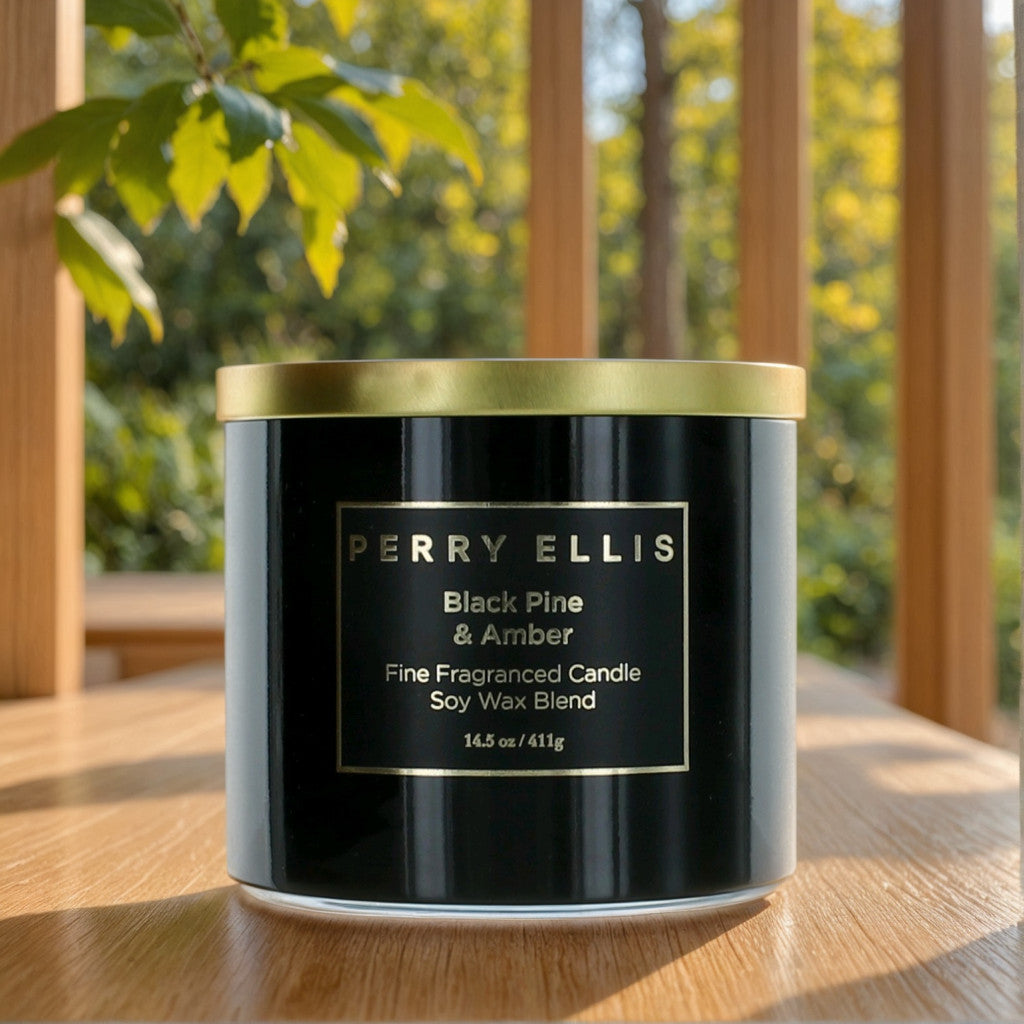 Perry Ellis 14.5 oz Soy Wax Blend 3 Wick Candle - Black Pine & Amber