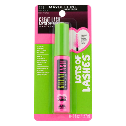 Great Lash Lots of Lashes by Maybelline, 0.43 oz Washable Mascara - 141 Very Black