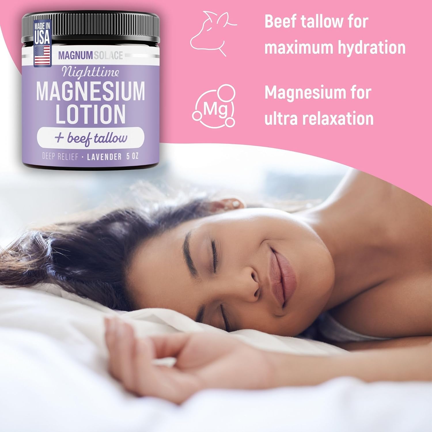 Nighttime Magnesium Lotion with Beef Tallow, 5oz Lotion - Lavender