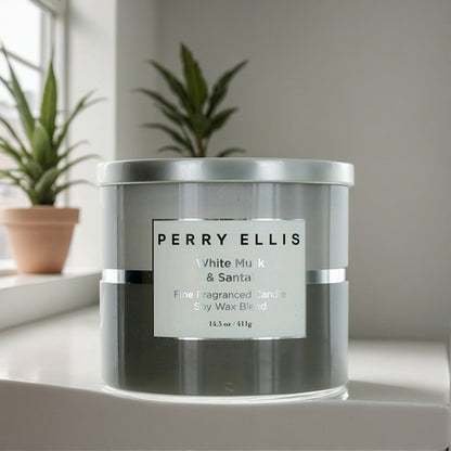 Perry Ellis 14.5 oz Soy Wax Blend 3 Wick Candle - White Musk & Santal