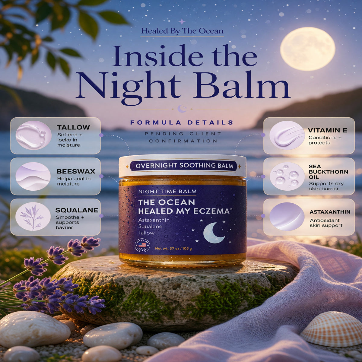 The Ocean Healed My Eczema by HBTO, 3.7 oz Night Time Balm 