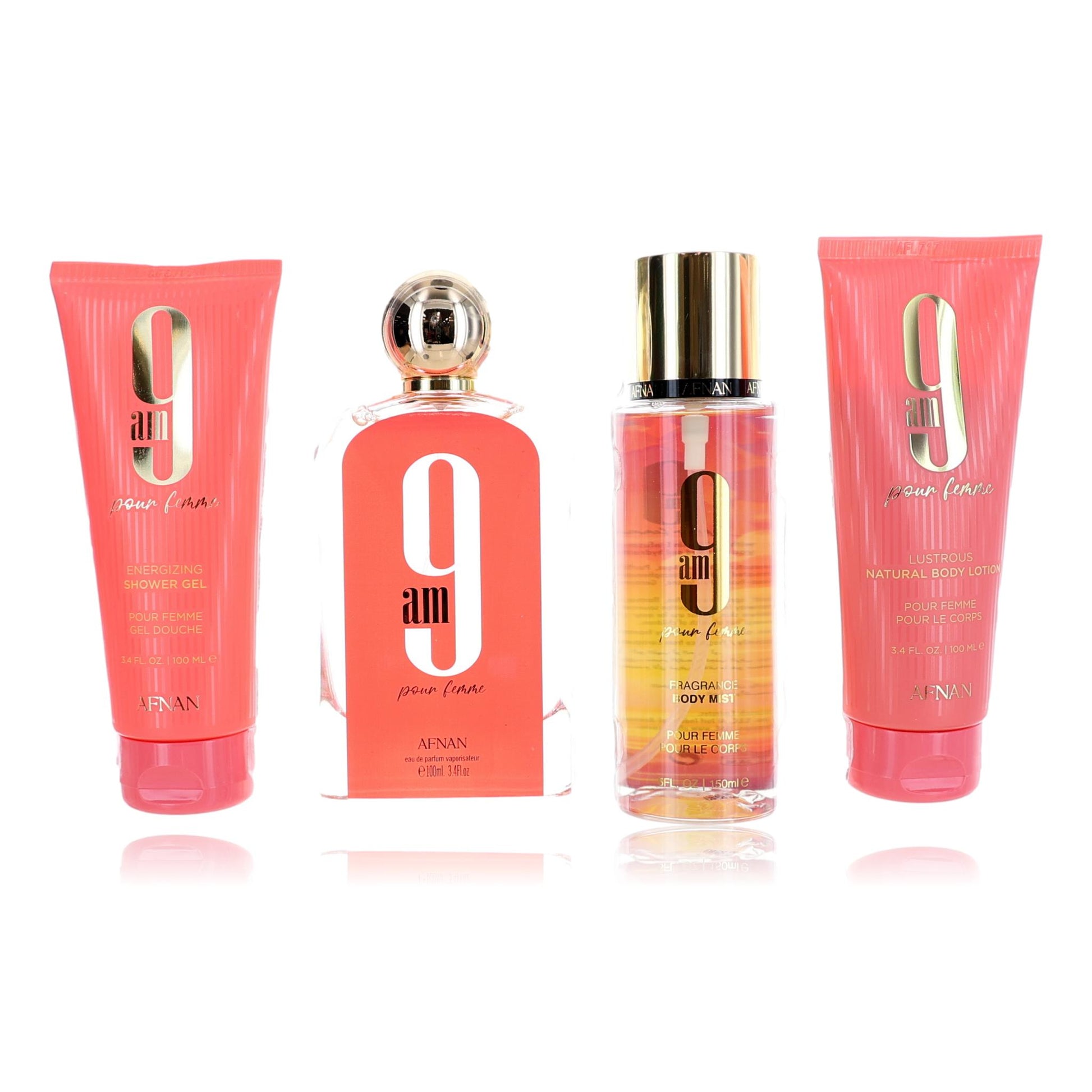  9AM Pour Femme by Afnan, 4 Piece Gift Set for Women