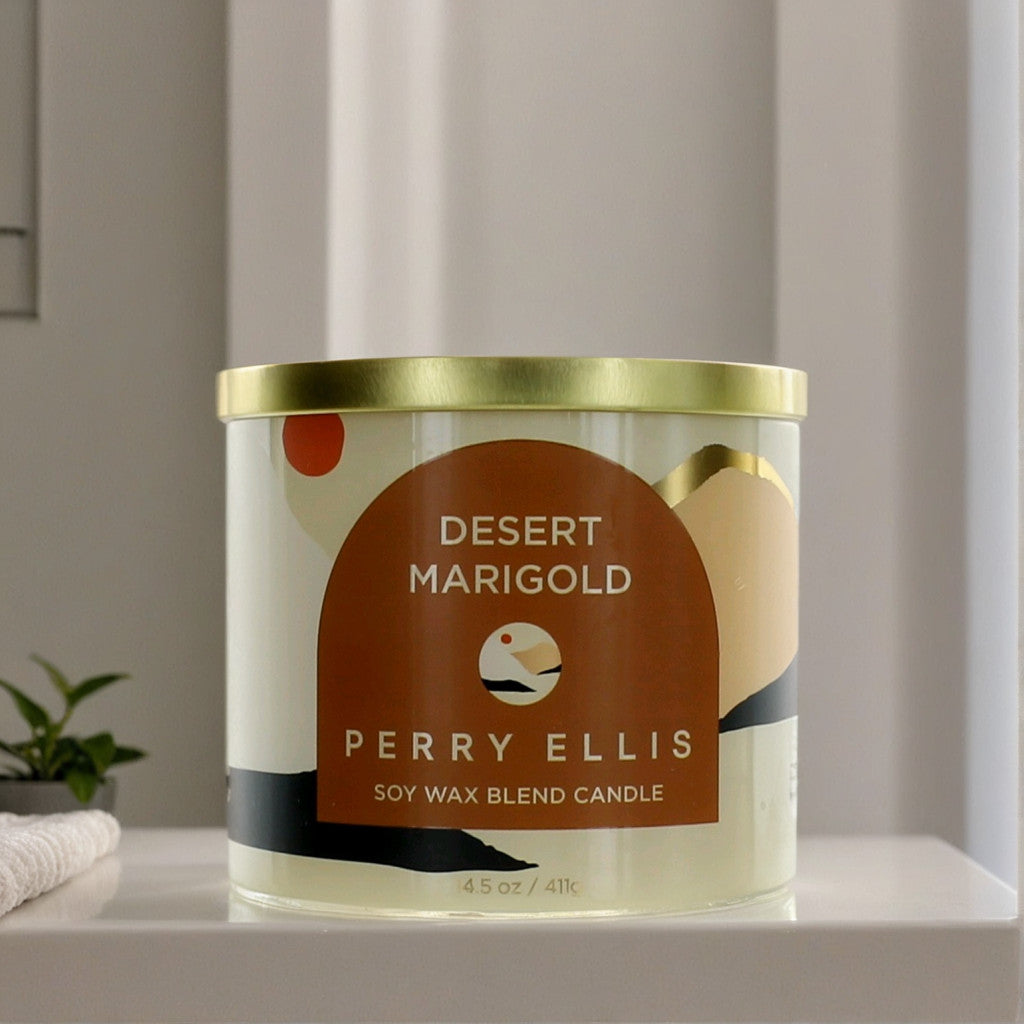 Perry Ellis 14.5 oz Soy Wax Blend 3 Wick Candle - Desert Marigold